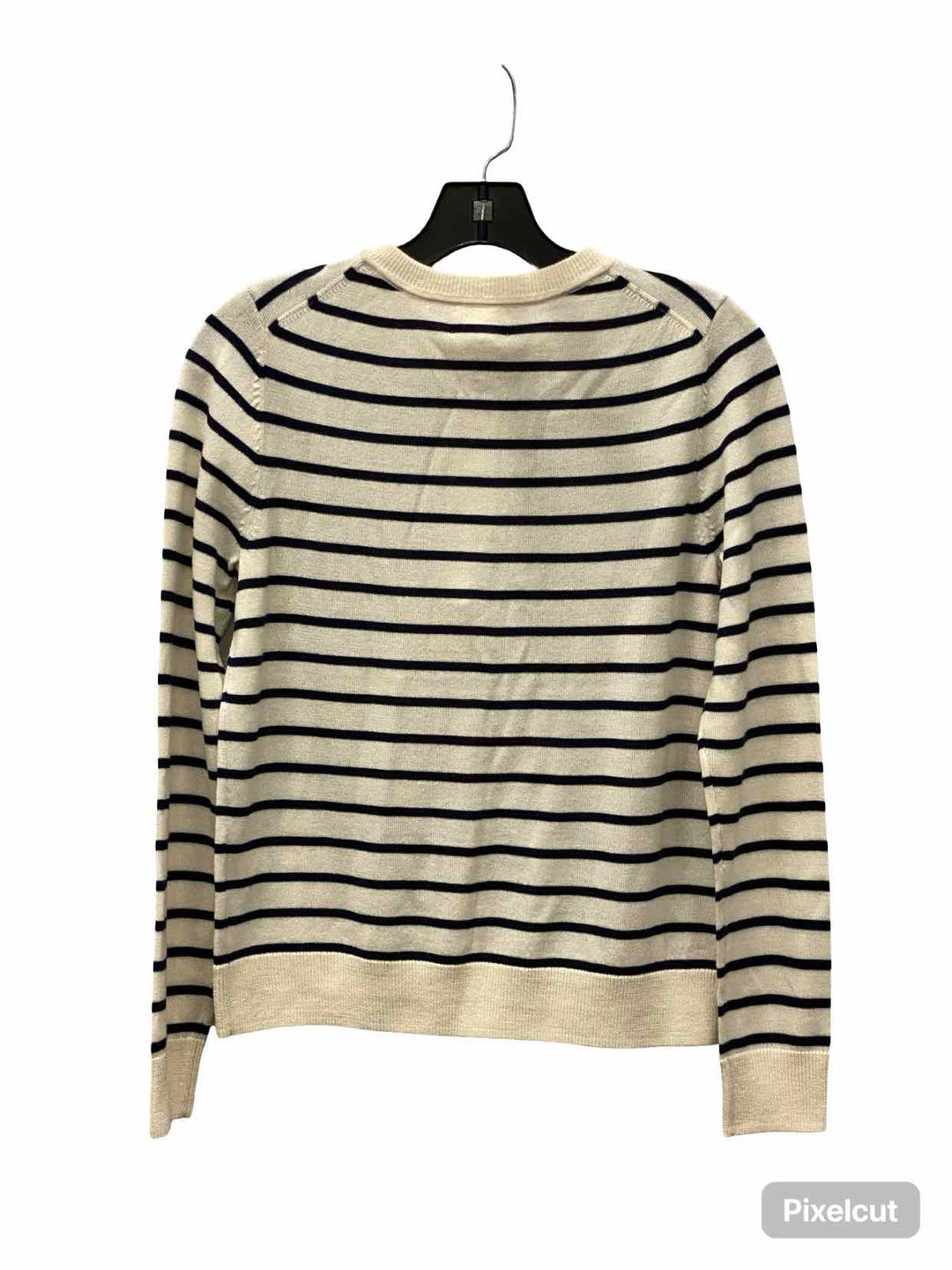 Caslon Size S White Black Striped Merino wool blend Button Up Sweater