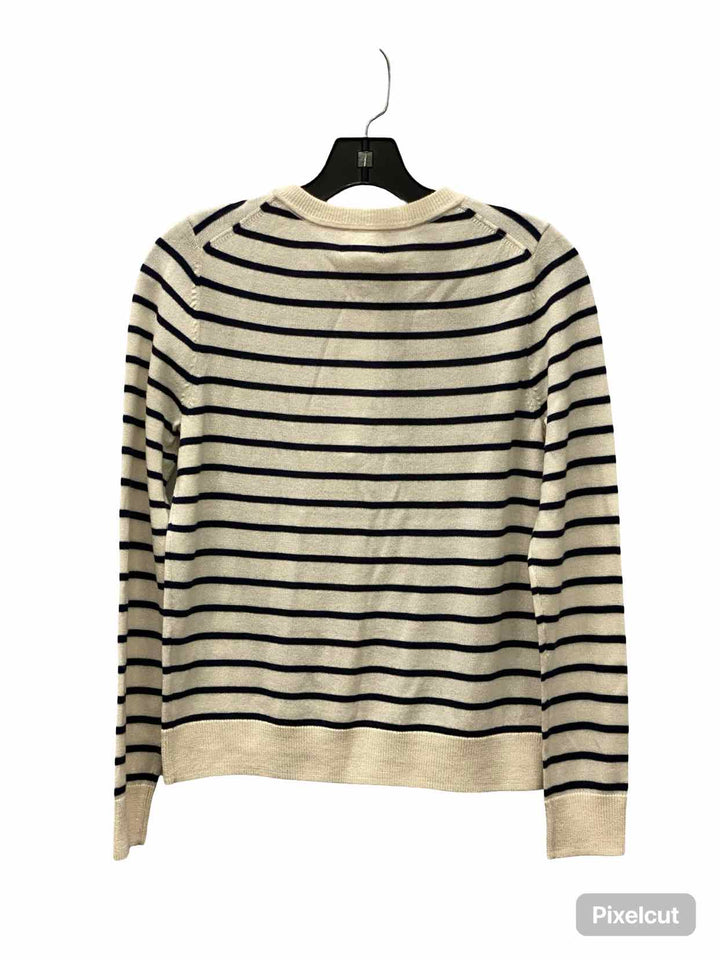 Caslon Size S White Black Striped Merino wool blend Button Up Sweater
