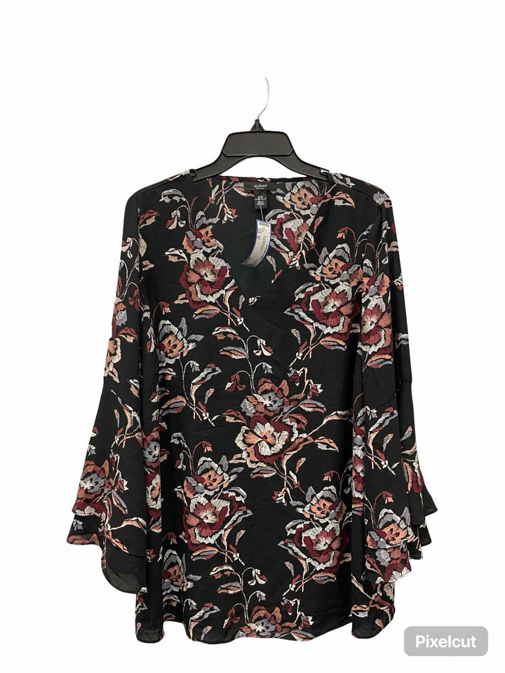 Alfani Size 16 Black Red Floral Long Sleeve Shirts