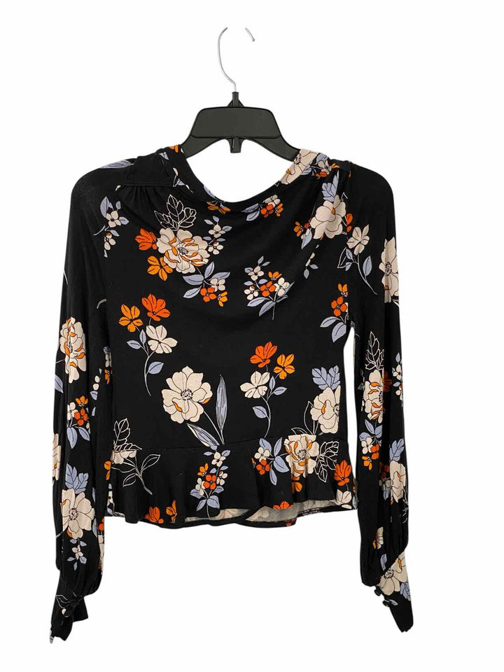 Free People Size XS Black Floral Long Sleeve Shirts