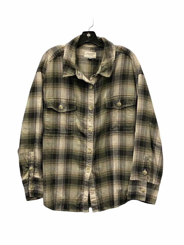 American Eagle Size L Green Black Flannel Long Sleeve Shirts