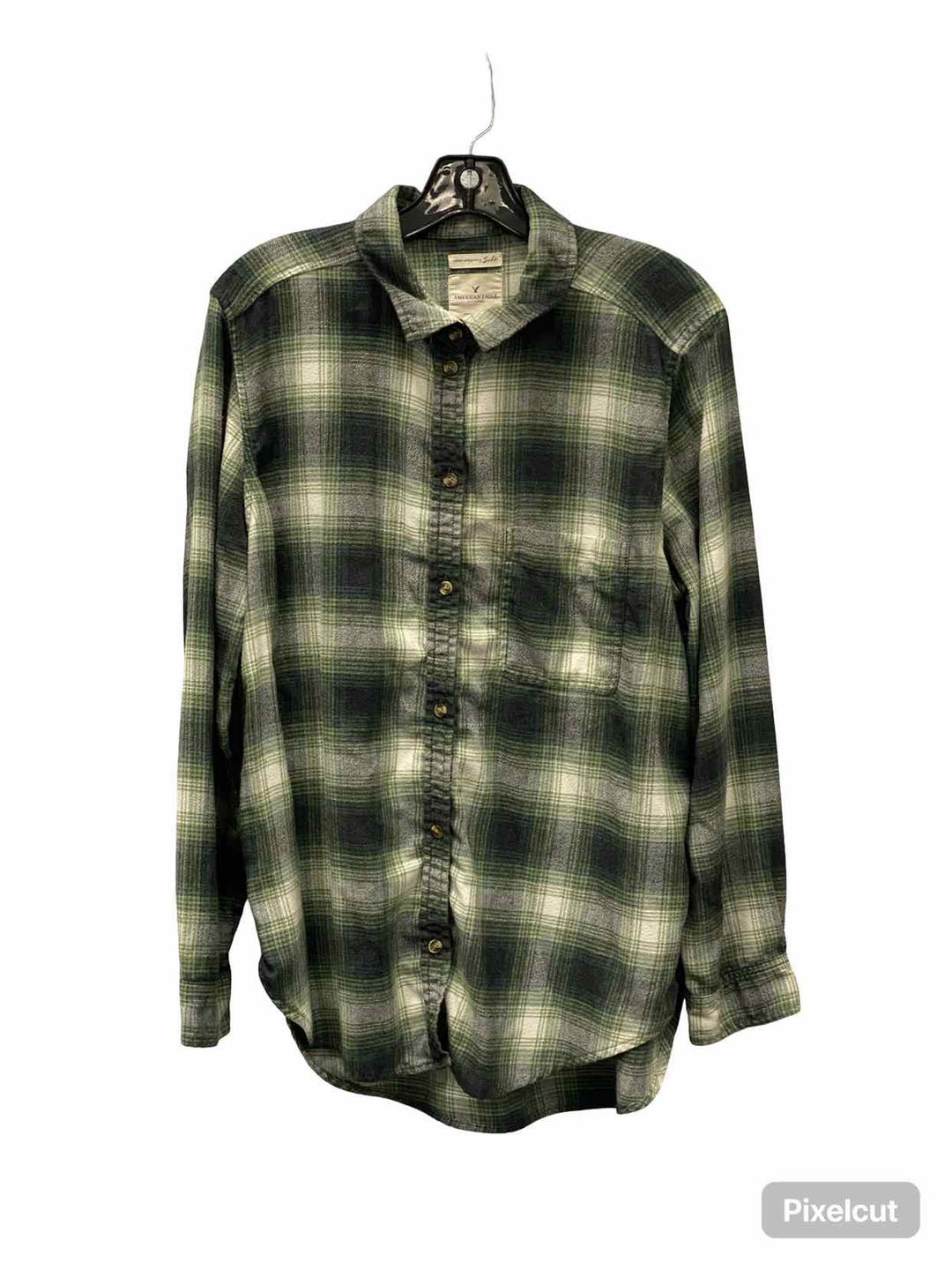 American Eagle Size XL Green Plaid Button Up Long Sleeve Shirts