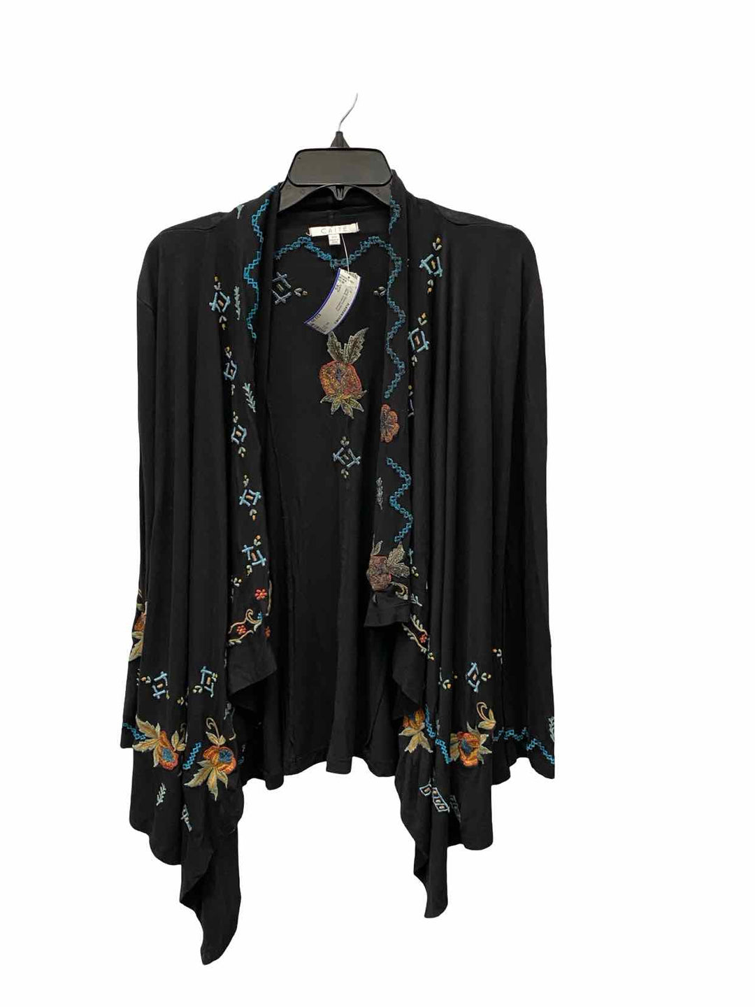 CAITE Size XS Black Embroidered Long Sleeve Shirts