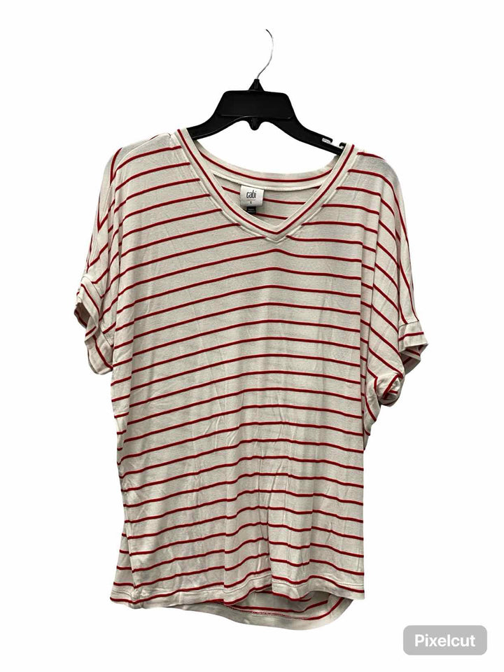 Cabi Size S White Red Stripe Short Sleeve Shirts