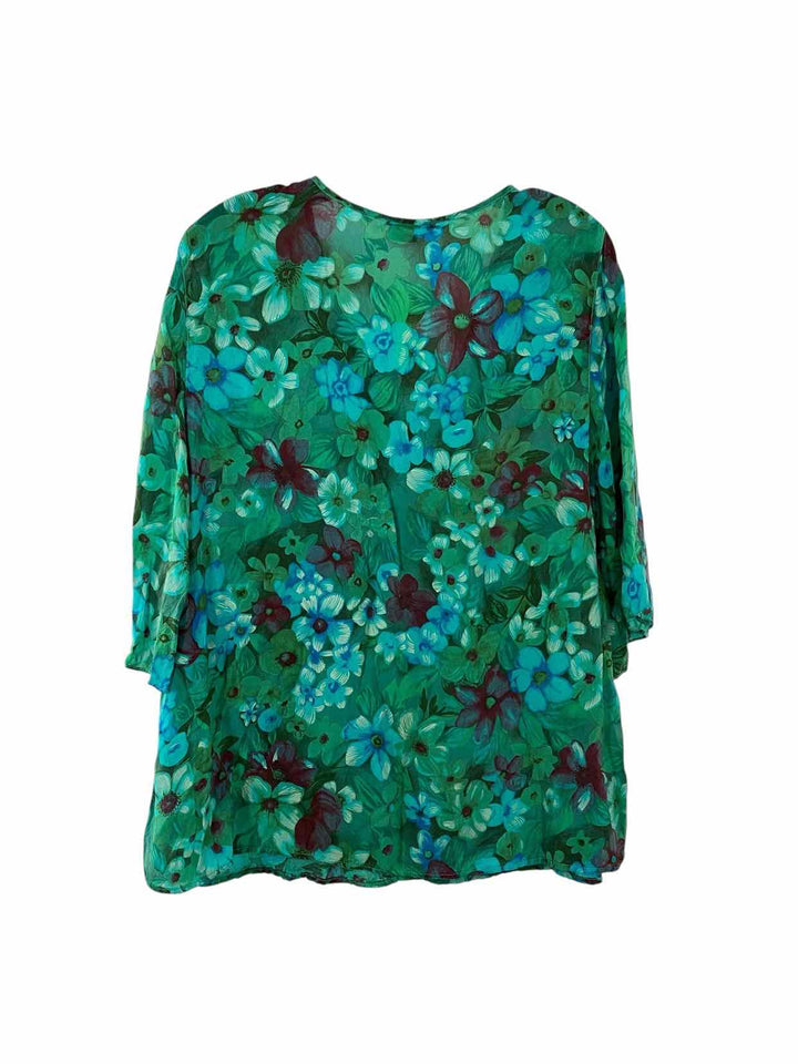 Tianello Size L Turquoise Floral Long Sleeve Shirts