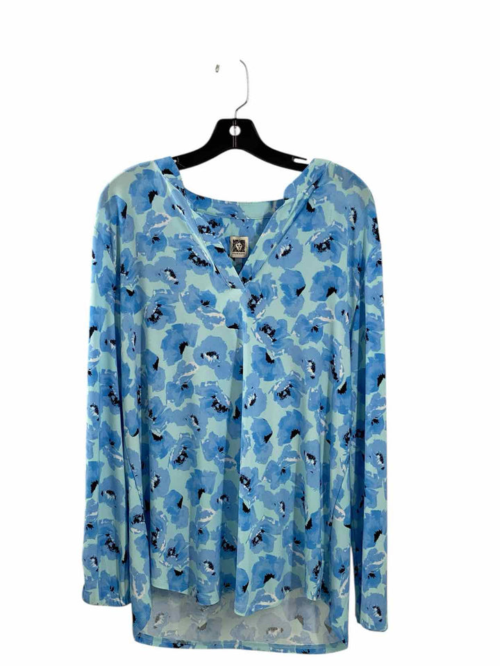 Ann Klein Size L Blue Floral Long Sleeve Shirts