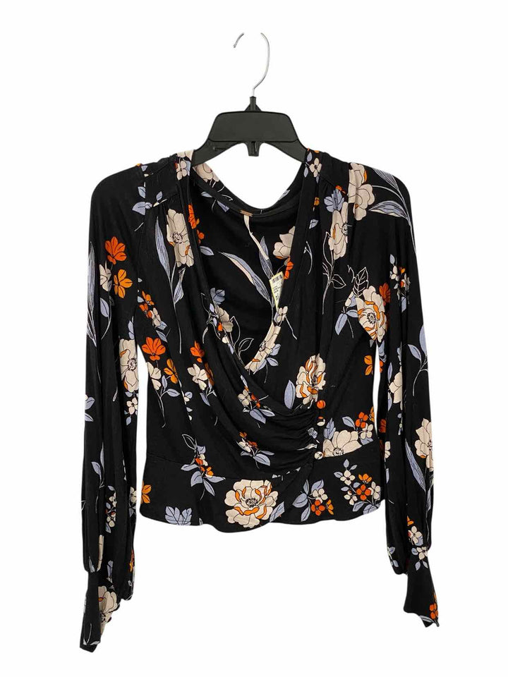 Free People Size XS Black Floral Long Sleeve Shirts