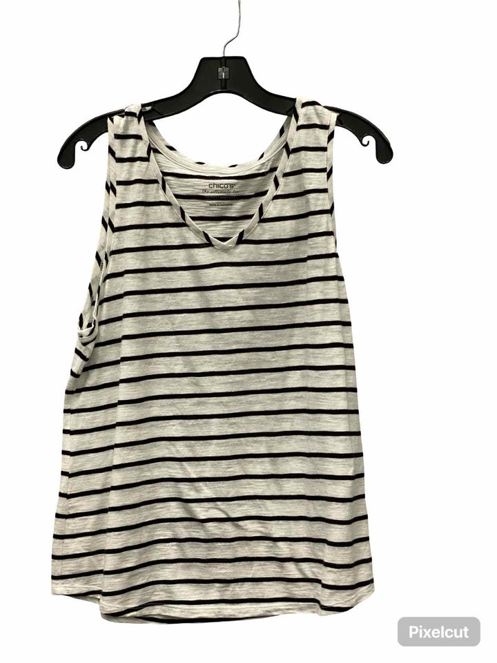 Chico's Size L White Black Stripe Tank Top