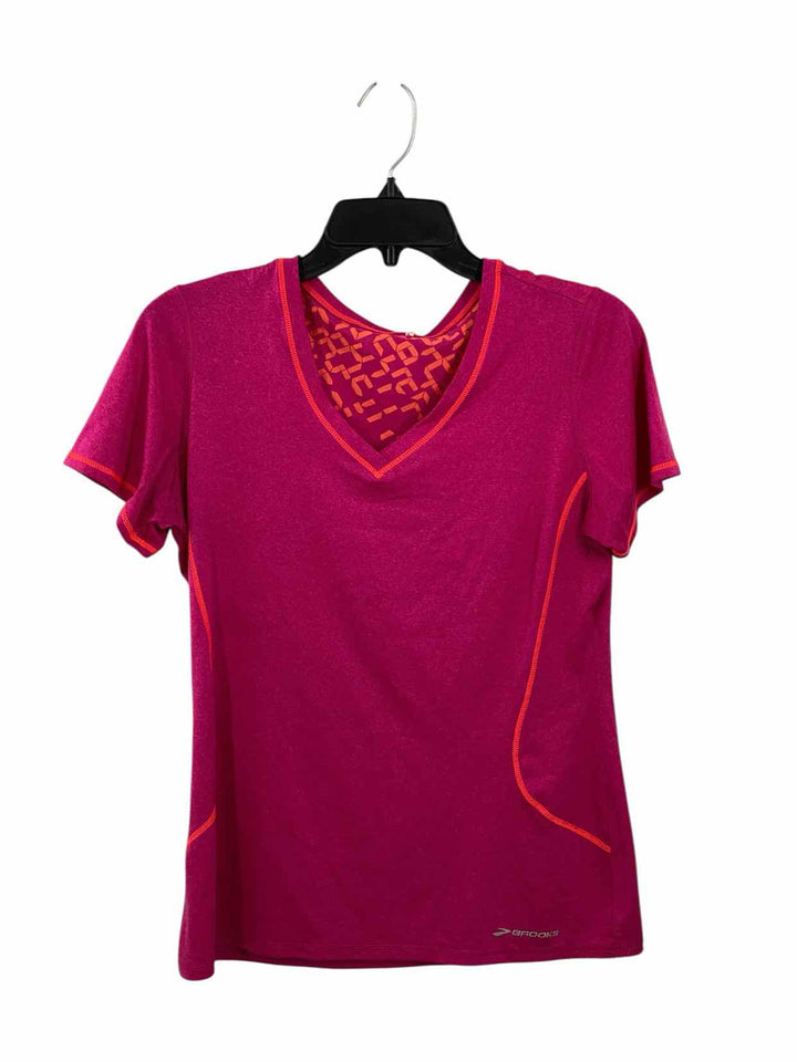 Brooks Size L Pink Orange Athletic Short Sleeve