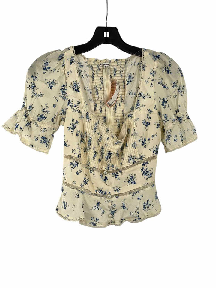 Reformation Size S White Blue Short Sleeve Shirts