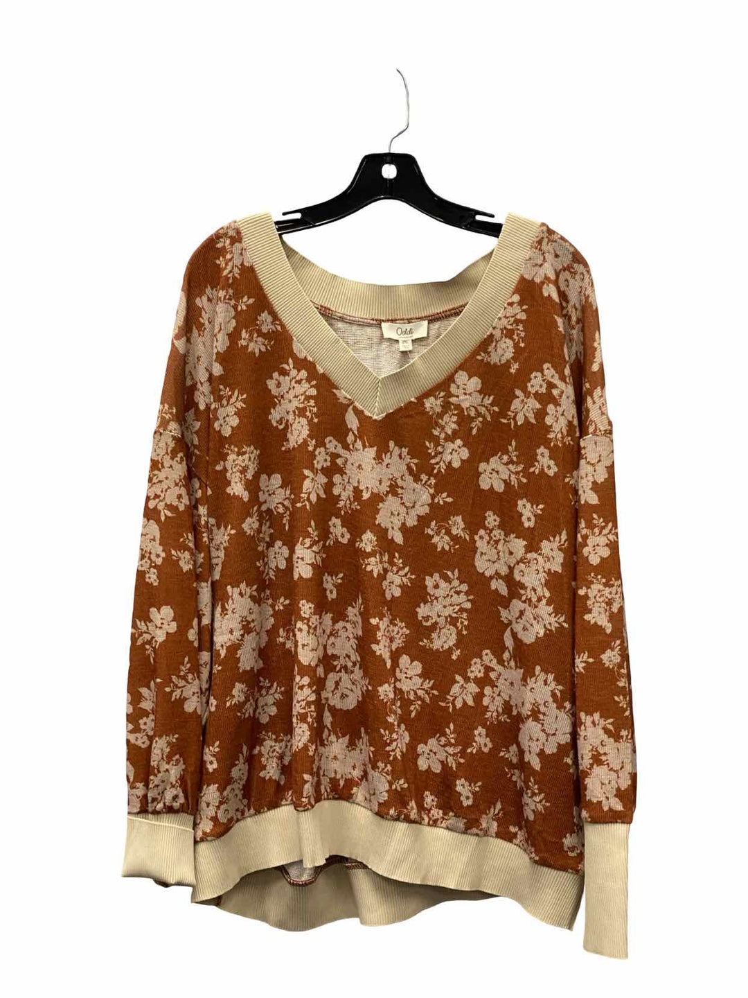 Oddi Size 2X Cream Brown Floral Sweater