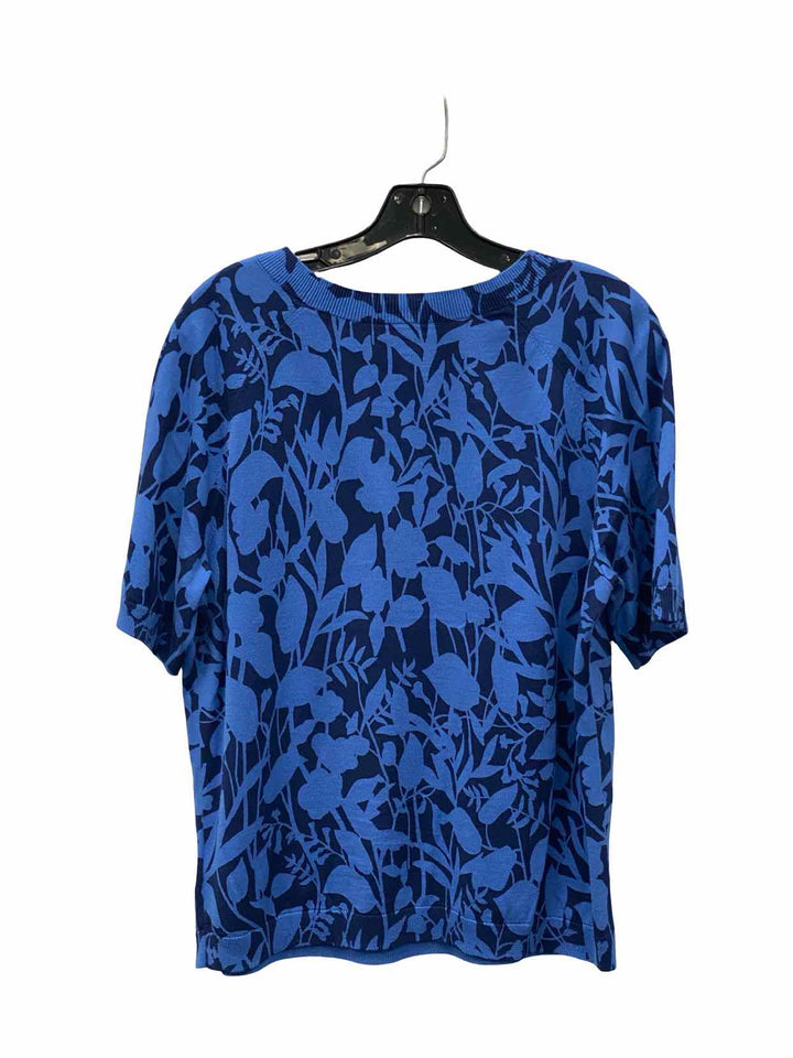 Talbots Size L Blue Leafy Cotton & Rayon blend Short Sleeve Shirts