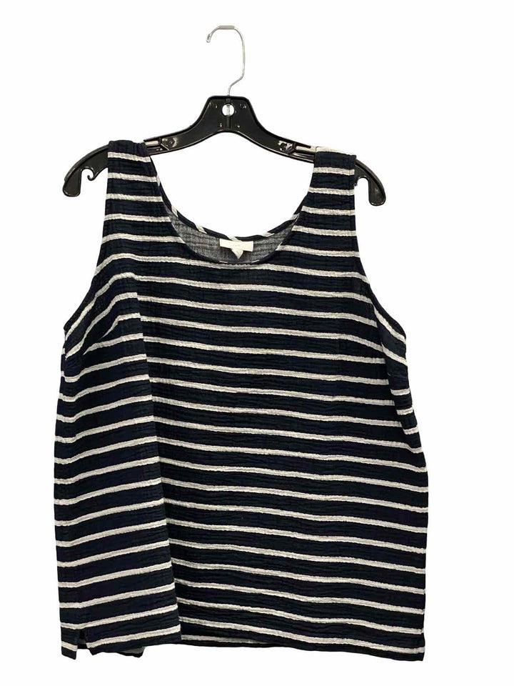 J Jill Size L Navy Blue White Stripe 100% Cotton Tank Top