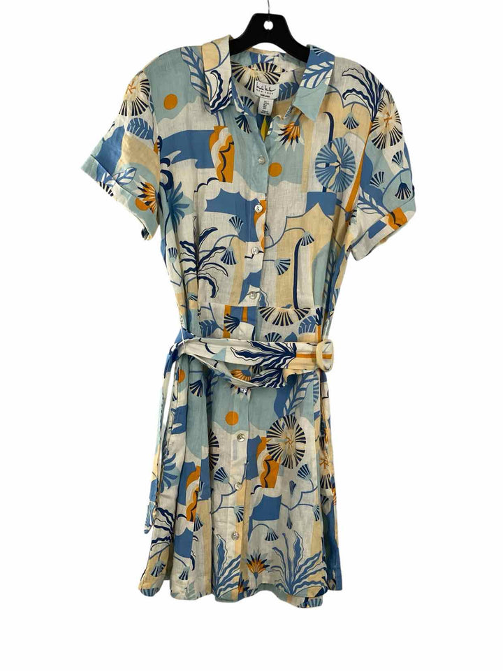 Nicole Miller Size L Blue & Green Multi 100% Linen Dress