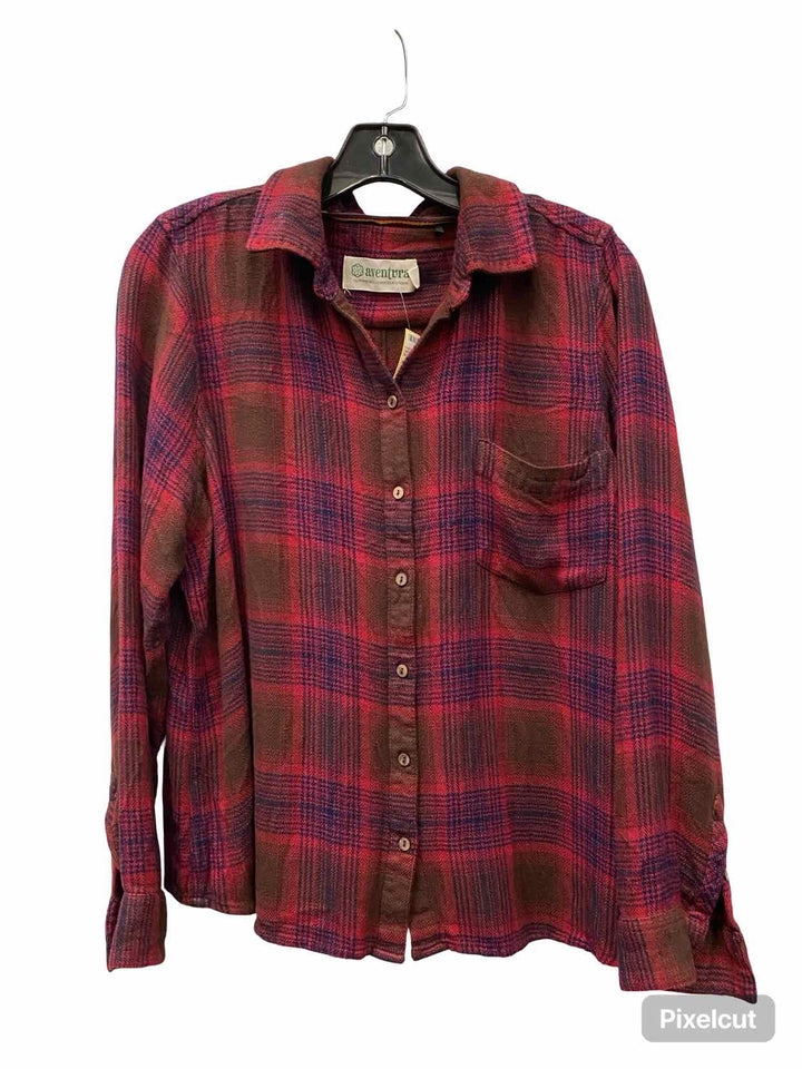 Aventura Size L Red Brown Plaid Long Sleeve Shirts