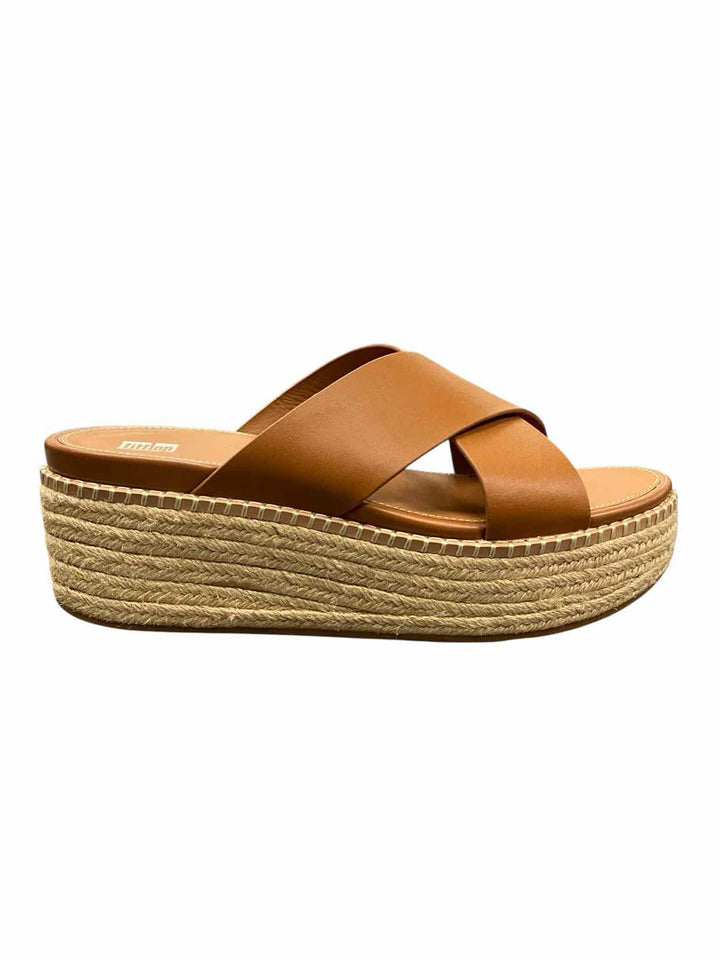 Fitflop Shoe Size 8.5 Brown Leather F-Mode Espadrille Sandals