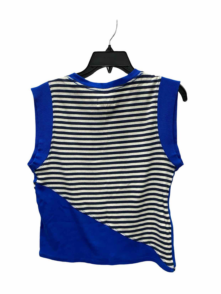 Maeve Size L Blue White Striped 90% COT Short Sleeve Shirts