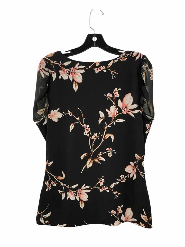 White House Black Market Size L Black Pink Floral Short Sleeve Shirts