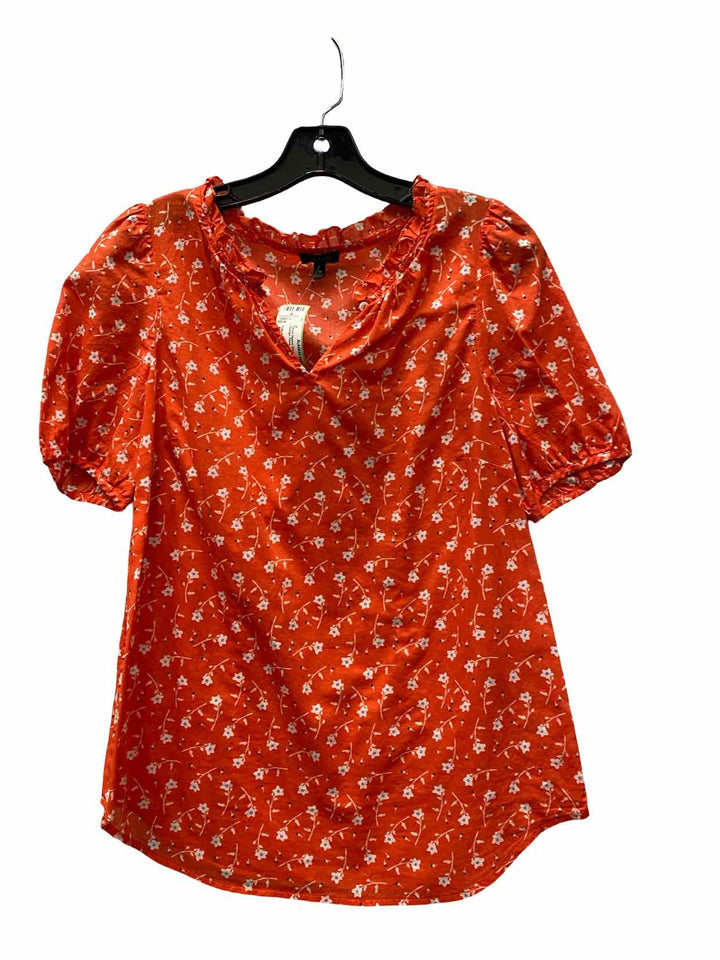 Talbots Size M Orange Floral Cotton Short Sleeve Shirts