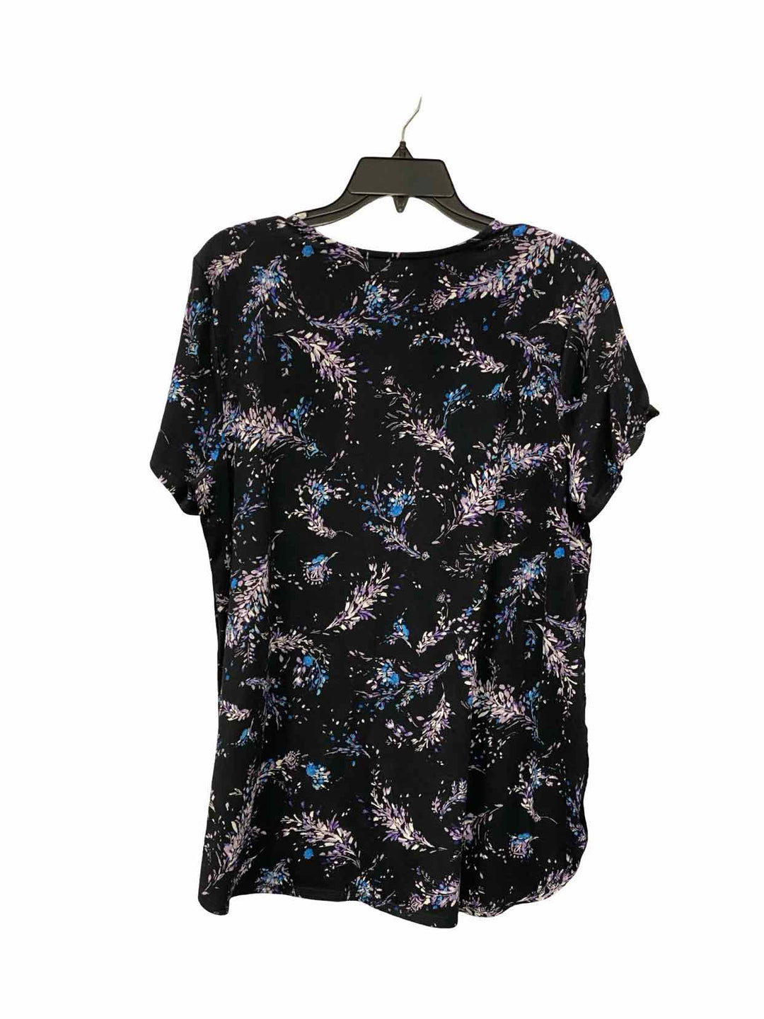 J Jill Size L Purple Black Floral Short Sleeve Shirts