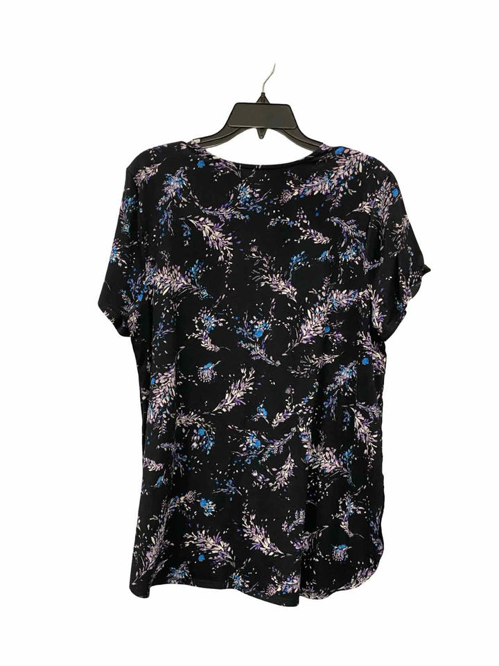 J Jill Size L Purple Black Floral Short Sleeve Shirts