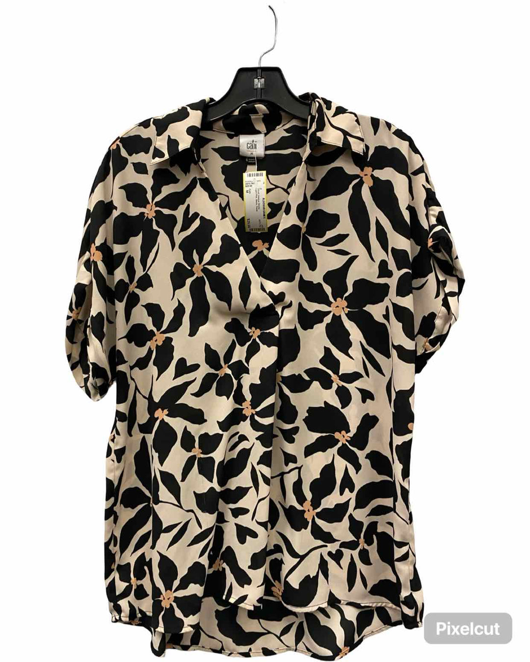 Cabi Size M Light Pink Black Floral Short Sleeve Shirts