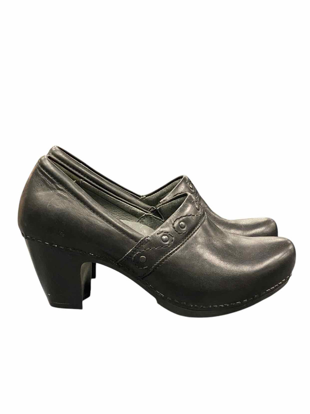 Dansko Shoe Size 41 Black Leather Heeled Clogs