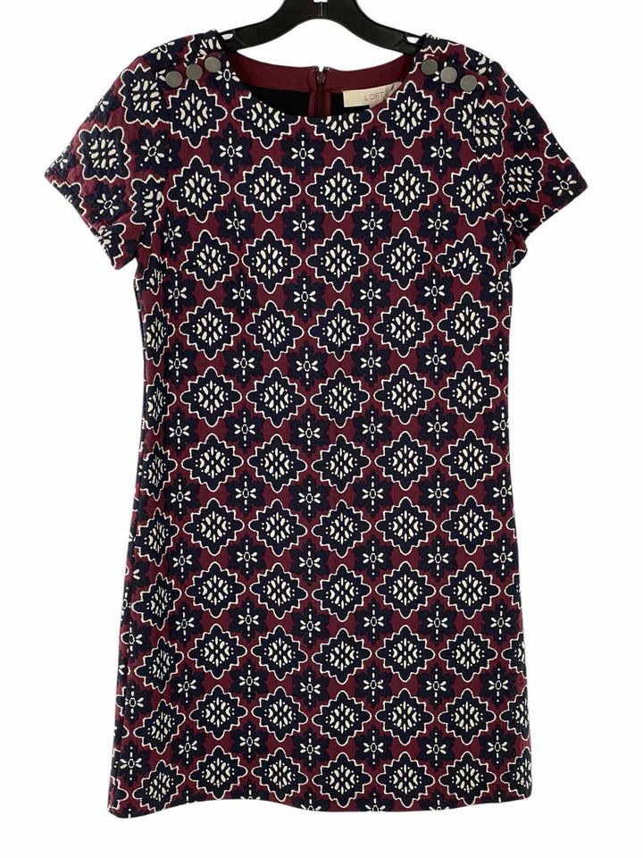 Loft Size 4 Burgundy navy Print Dress