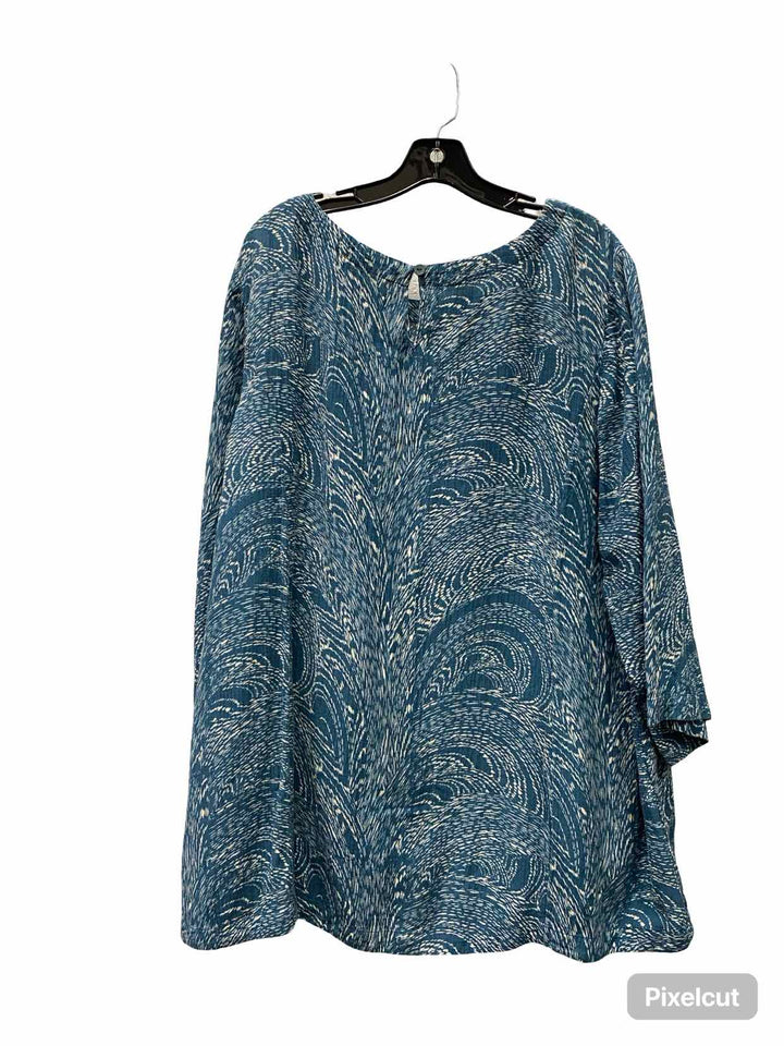 Soft Surroundings Size 3X Teal Print Long Sleeve Shirts