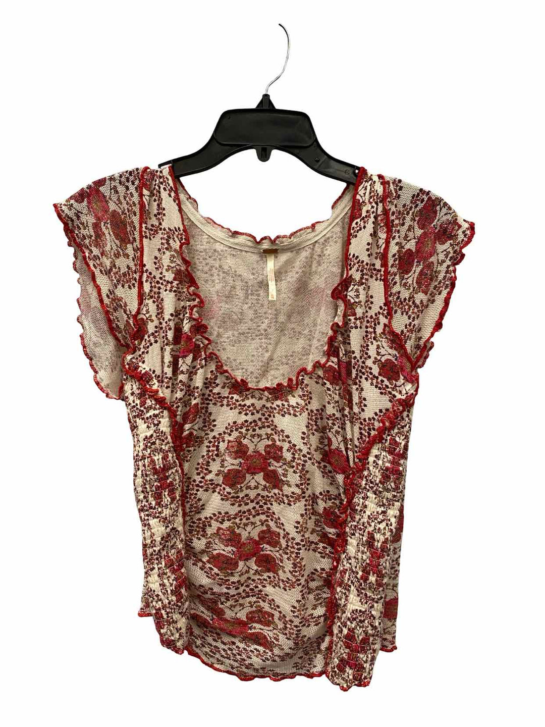 Free People Size XL Red White Floral Short Sleeve Shirts
