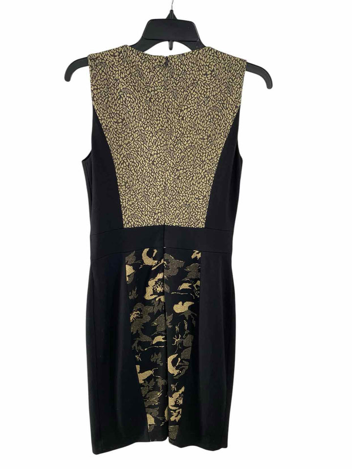 Badgley Mischka Size 2 Black Gold Print Dress