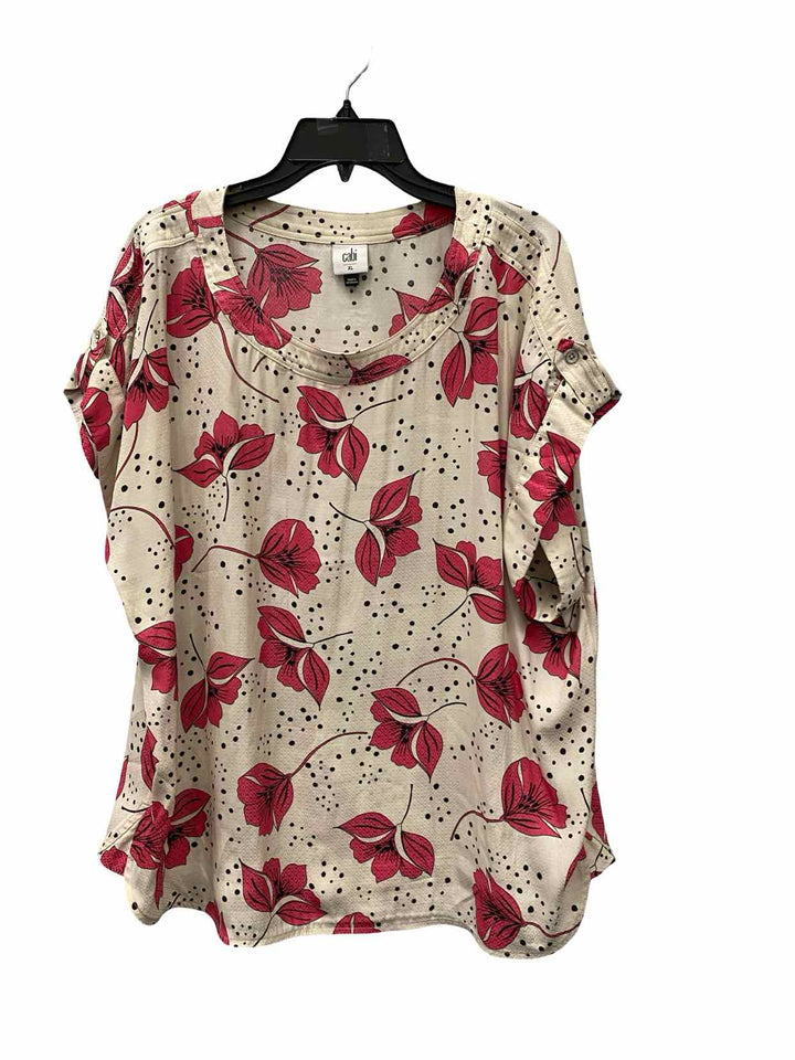 Cabi Size XL Cream Pink Floral Short Sleeve Shirts