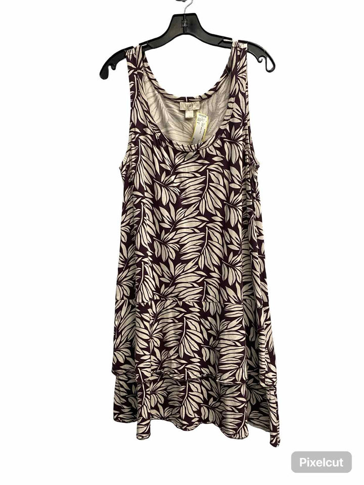 Loft Size L Brown White Floral Dress