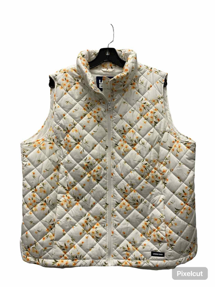 Lands End Size XL White Yellow Floral Vest (Outdoor)