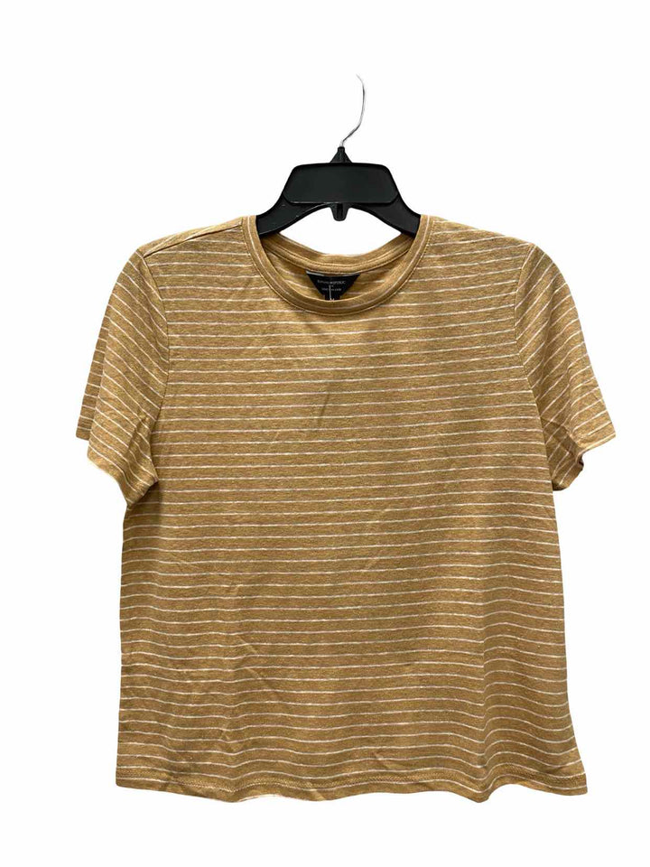 Banana Republic Size M Yellow Stripe Linen Blend Short Sleeve Shirts