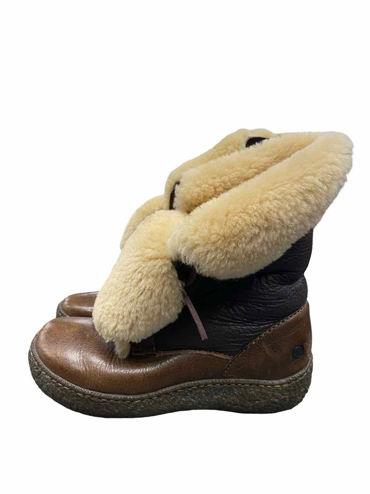 Born Shoe Size 6 Brown Leather Shearling Lining Boots(Ankle)