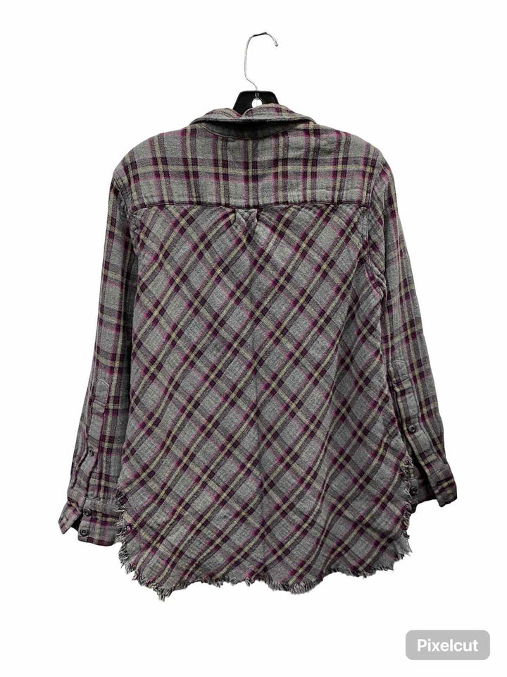 Cabi Size M Grey Purple Plaid Long Sleeve Shirts