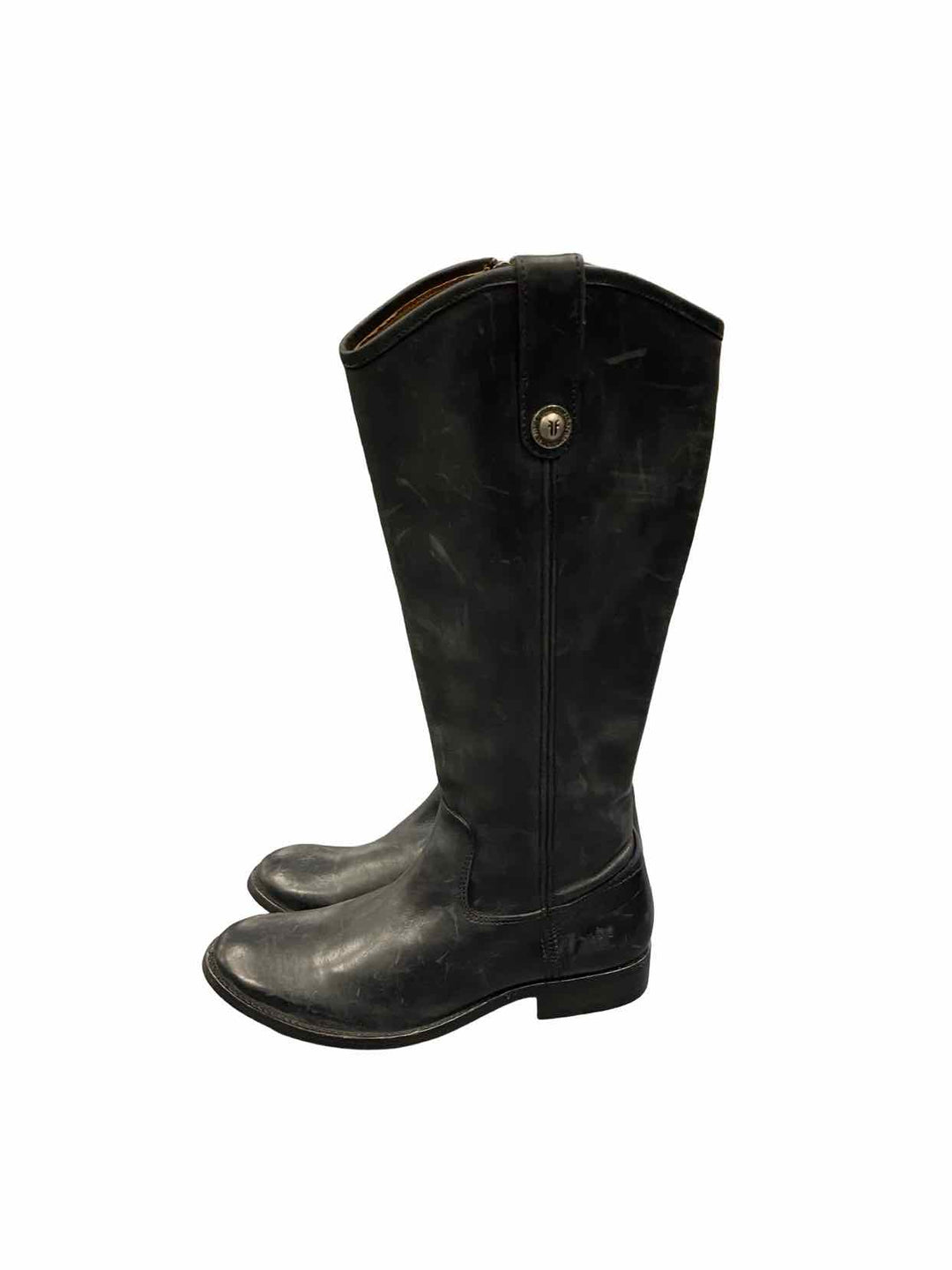 Frye Shoe Size 6 Black Leather Melissa Button Inside Zip Boots(knee)