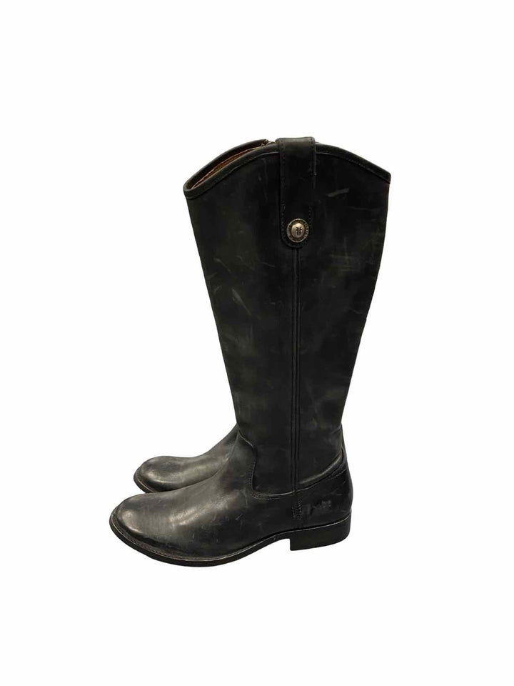 Frye Shoe Size 6 Black Leather Melissa Button Inside Zip Boots(knee)