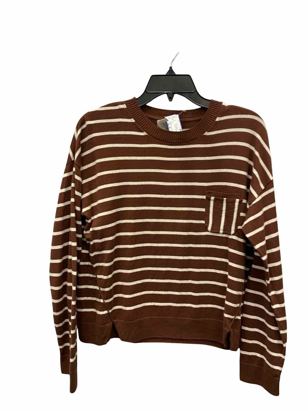Garnet Hill Size M Brown White Striped 100% Pima Cotton Sweater