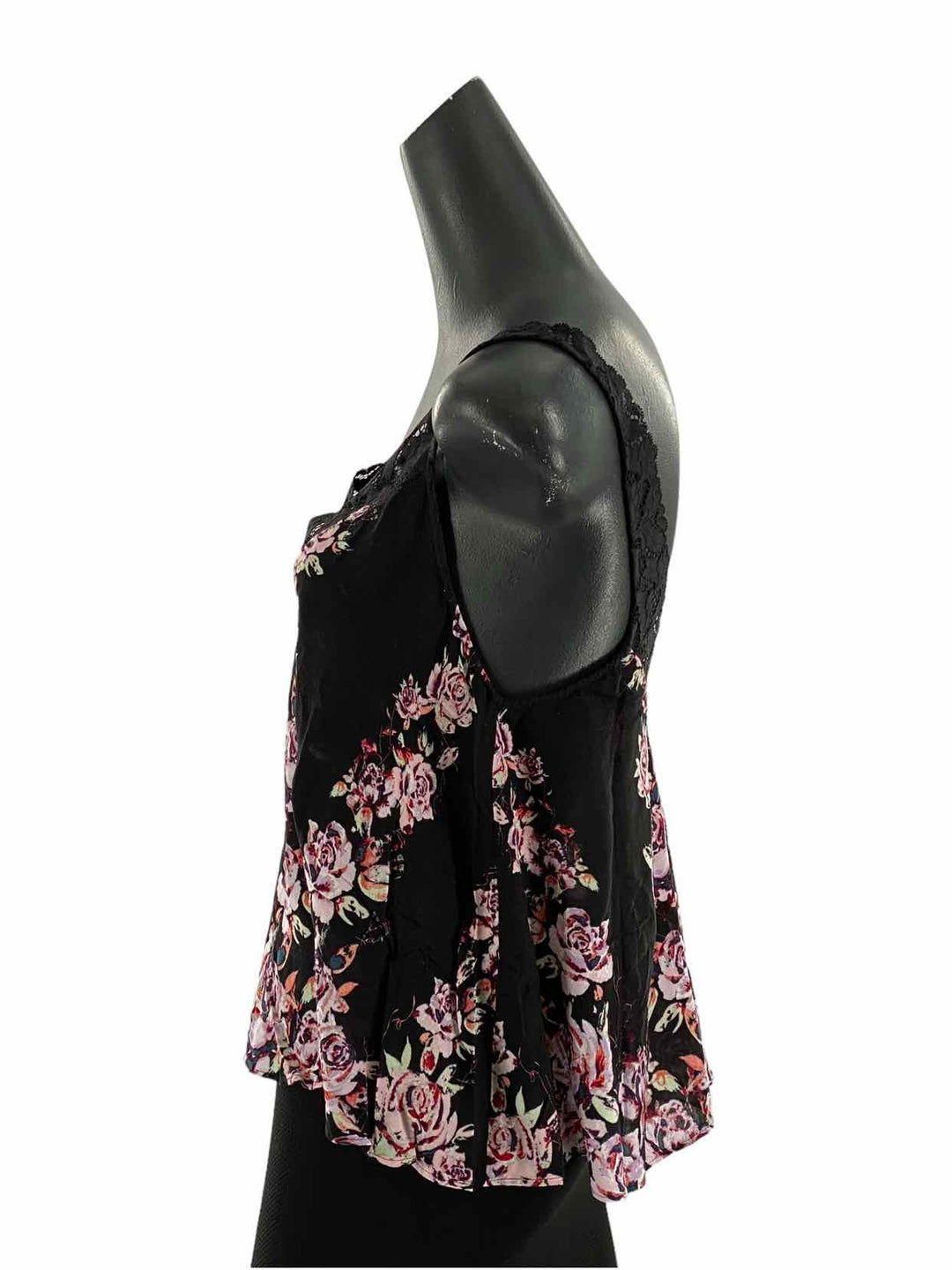 Free People Size S Black Pink Floral lace detail Tank Top