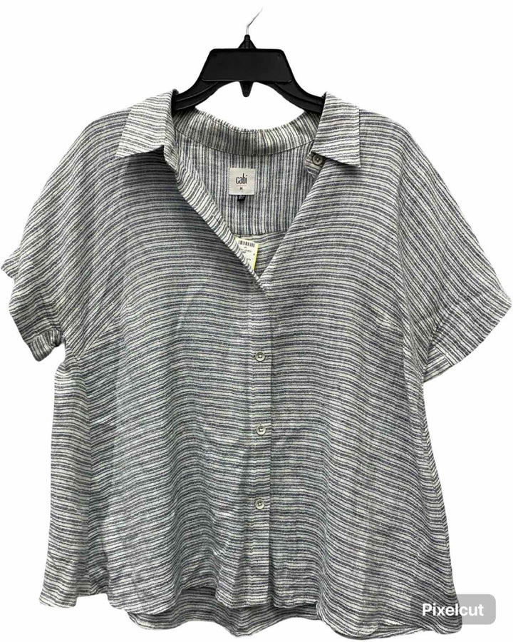 Cabi Size M White Black Striped Short Sleeve Shirts