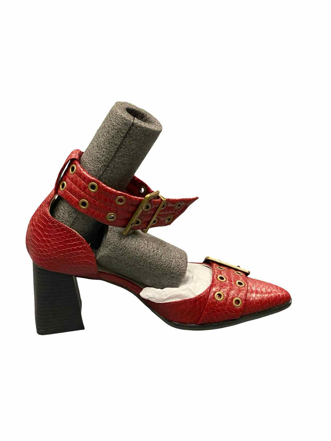 Oasis Society Shoe Size 10 Red Leather Croc-embossed Double Buckle Heels