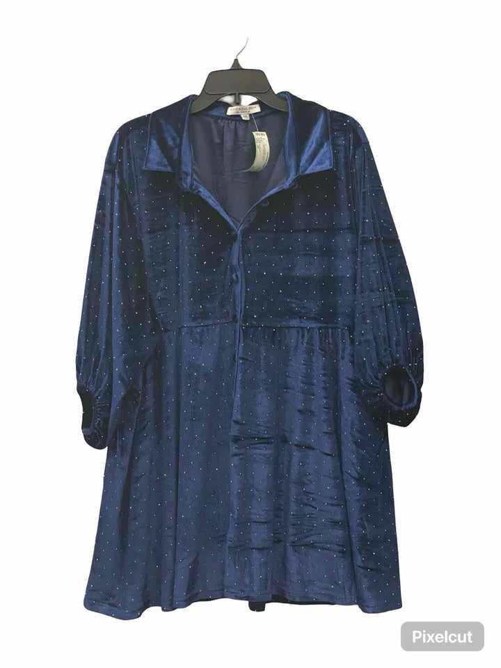 ChicSoul Size 2X Blue Sparkly Long Sleeve Shirts