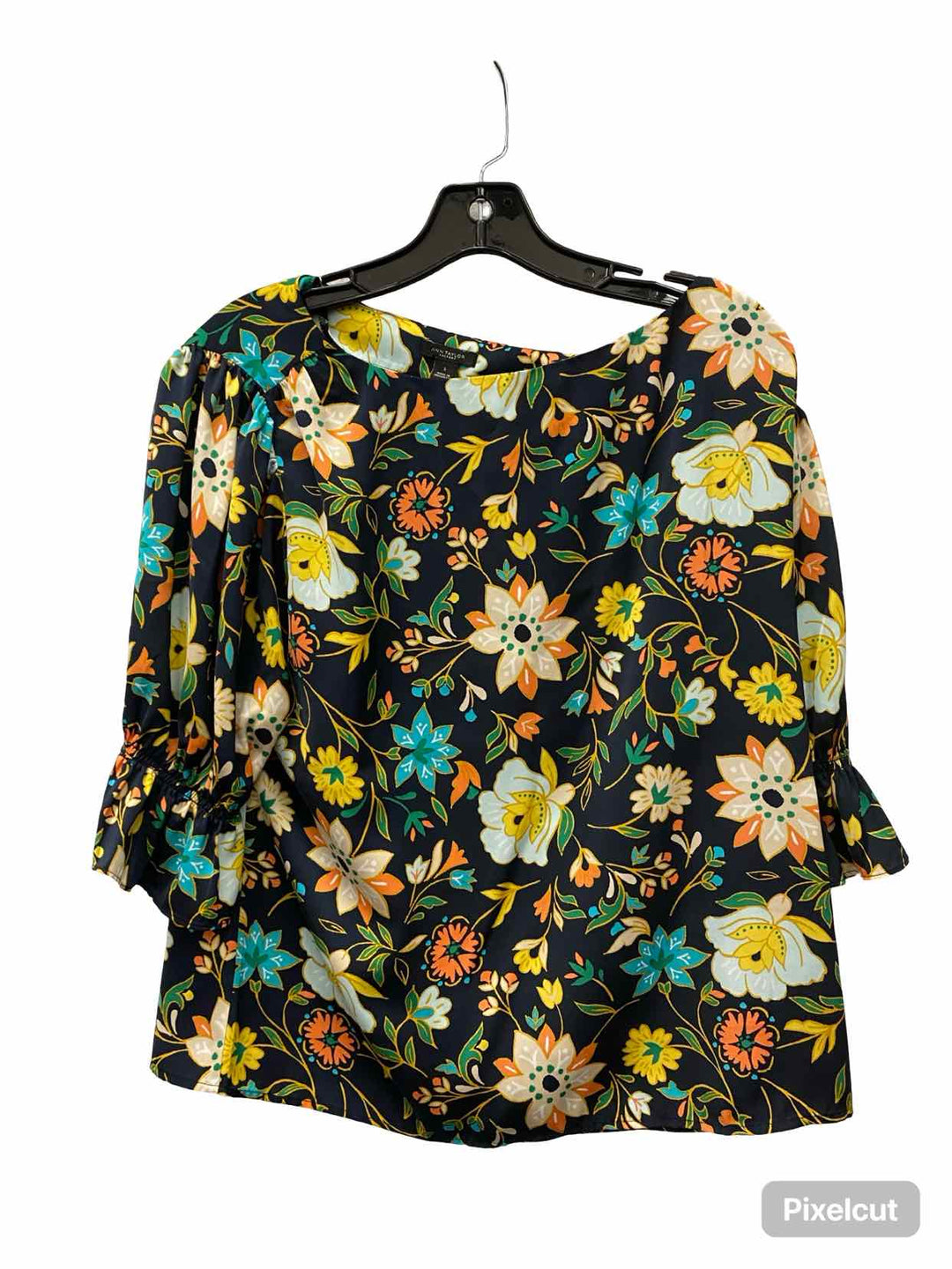 Ann Taylor Size S Black Multi Floral Short Sleeve Shirts