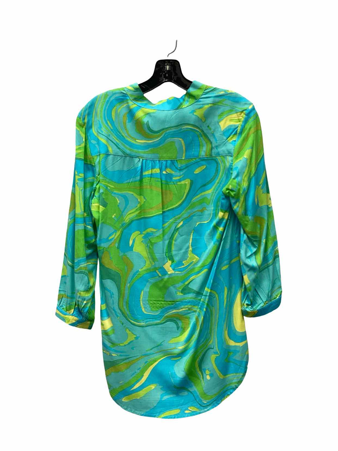La Mer Luxe Size M Blue Green Abstract 100% Rayon Long Sleeve Shirts