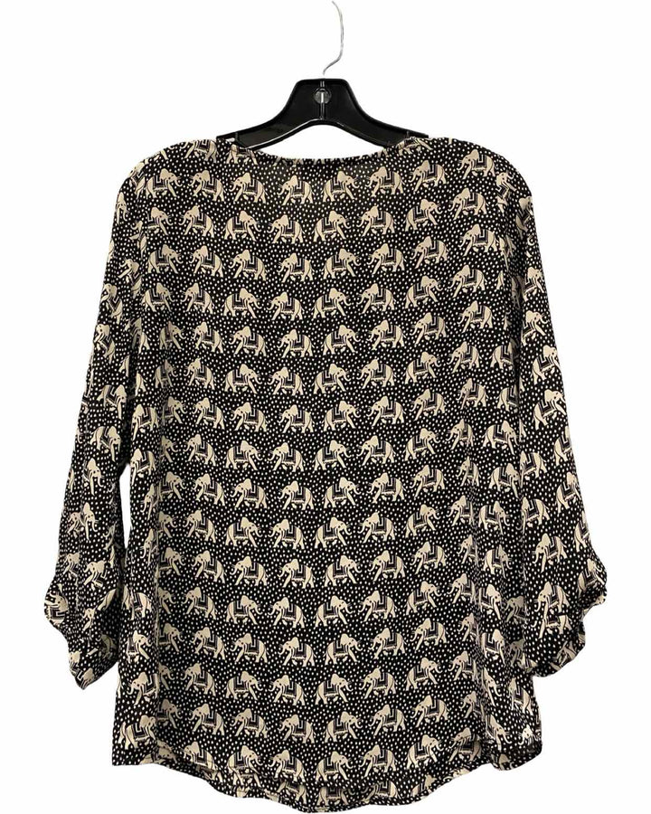 Pixley Size M Black Beige Elephants Long Sleeve Shirts