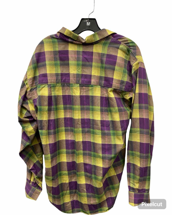 Patagonia Size L Yellow Purple Plaid 100% cotton Long Sleeve Shirts