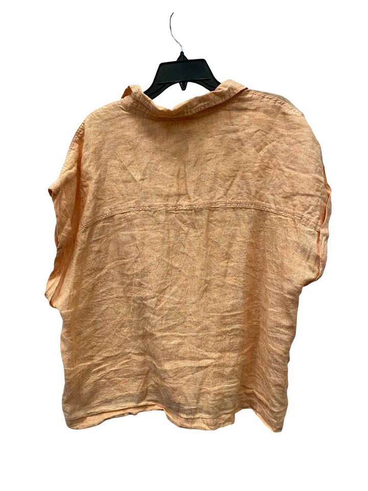 Rachel Zoe Size XL Orange 100% Linen Short Sleeve Shirts