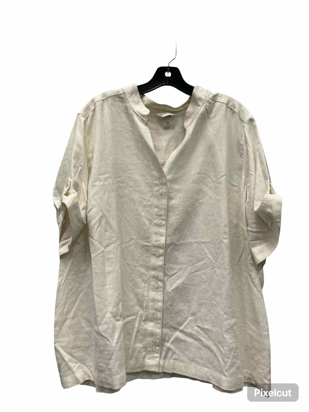 CJ Banks Size 2X Cream Linen & Rayon blend Short Sleeve Shirts